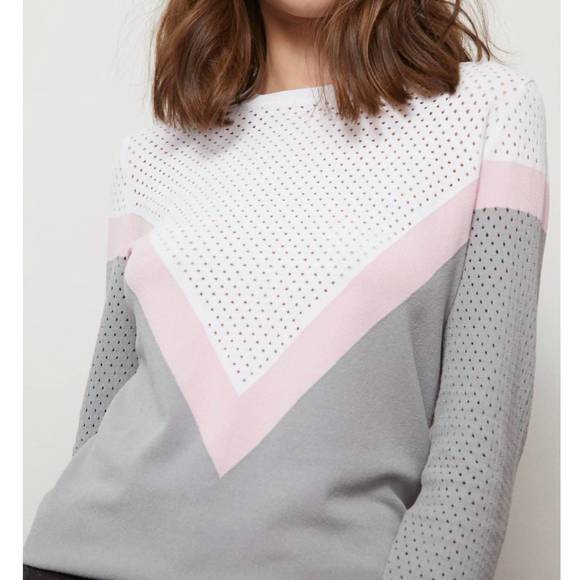 NEW AUTUMN CASHMERE mesh color block yoke pullover in dove - Picture 2 of 3